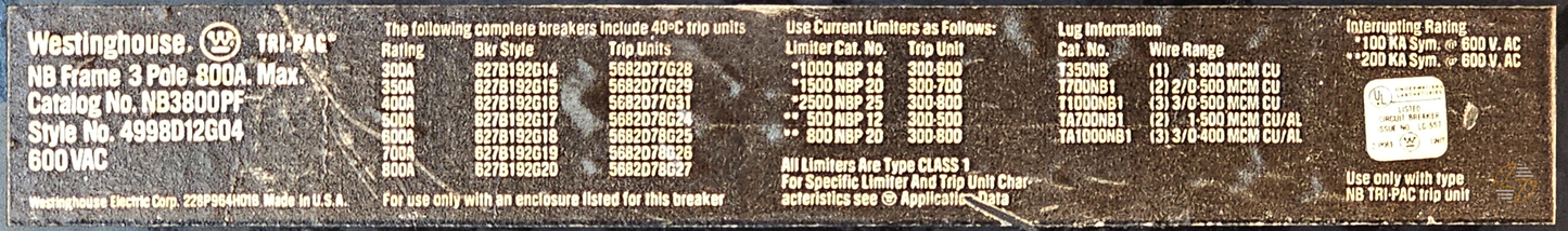 NB3800PR - 800 Amp Tri-Pac Circuit Breaker